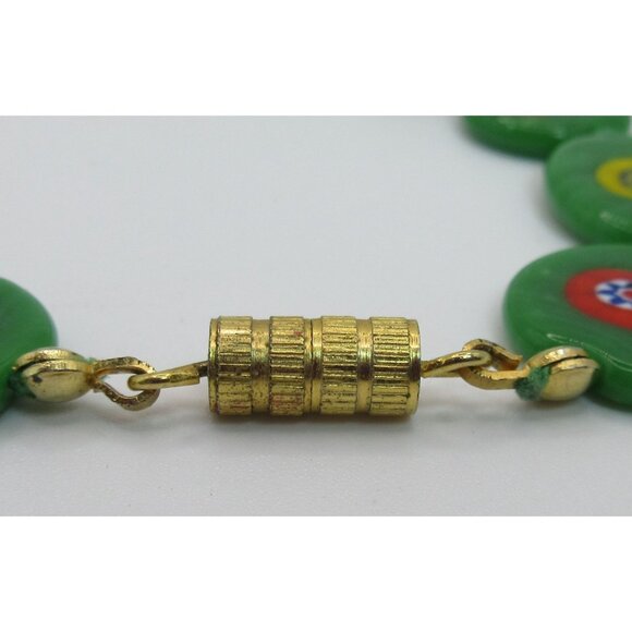 Vintage Green Millefiori Glass Necklace Floral Disc Beads Art Glass 23” Retro - Picture 6 of 8